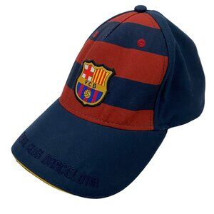 Vintage FCB Futbol Club Barcelona Adjustable Striped Navy Blue Cap Hat Strapback